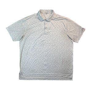 Peter Millar Summer Comfort White Golf Carts AOP Logo Polo Shirt Mens Size XL